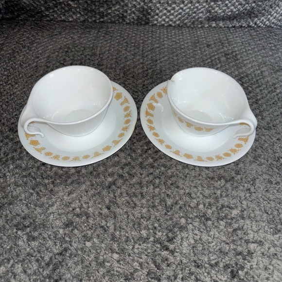 Set of 4 ~‎ Corelle ~ Butterfly Gold ~ Hook Handle Coffee Cups and Saucers - Picture 2 of 8